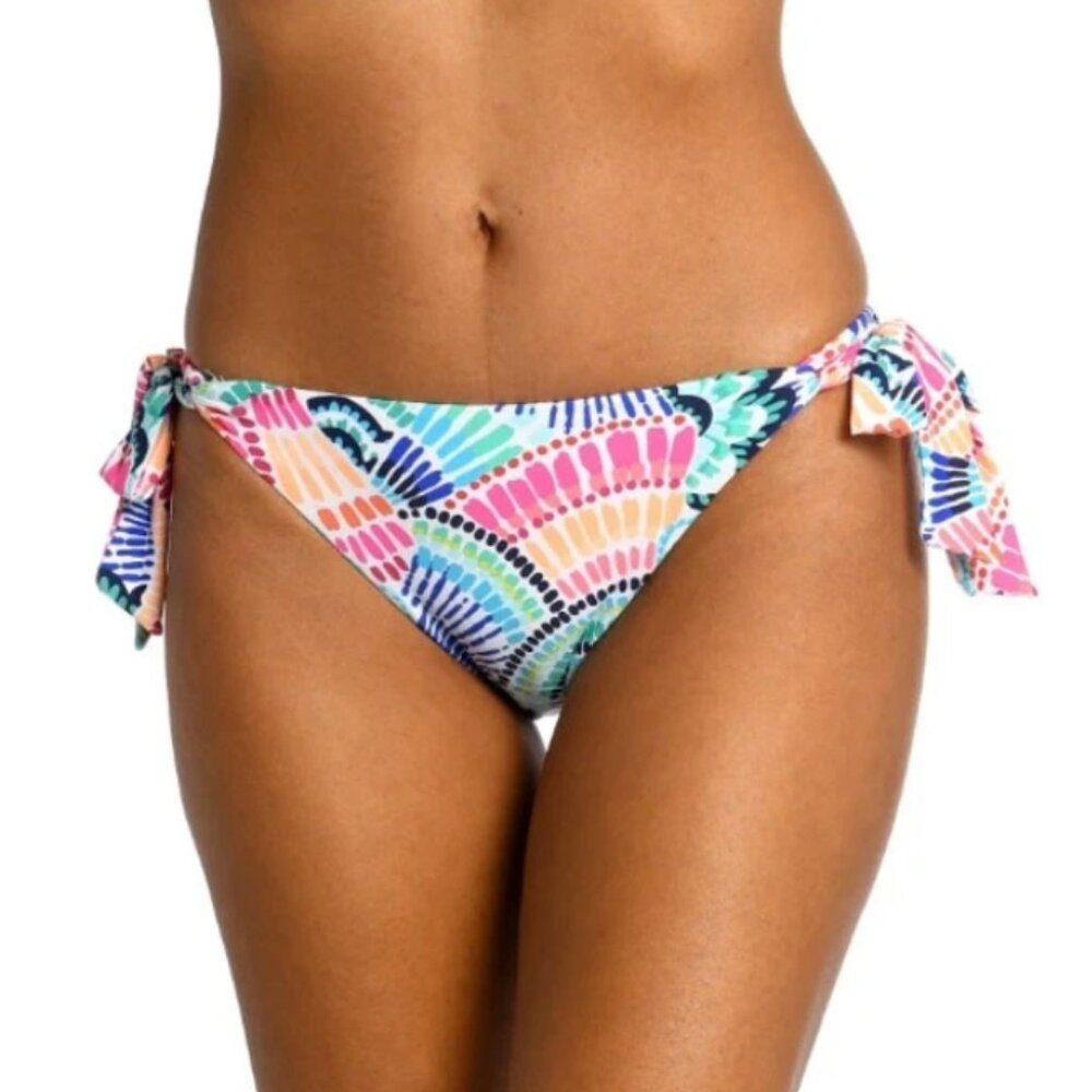 NWOT La Blanca Waves of Color Side Tie Hipster Bikini Bottom Swimsuit 10 Beach
